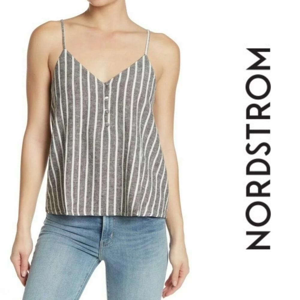 Abound Striped Linen Button Front Camisole Tank, Size XXS, MSRP $30